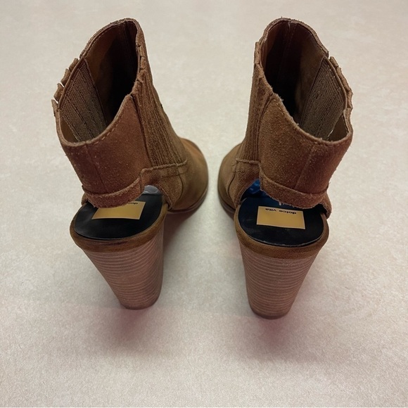 Dolce Vita Peep Toe Open Back Block Heel Brown Suede Leather Booties size 9.5 - Picture 5 of 7